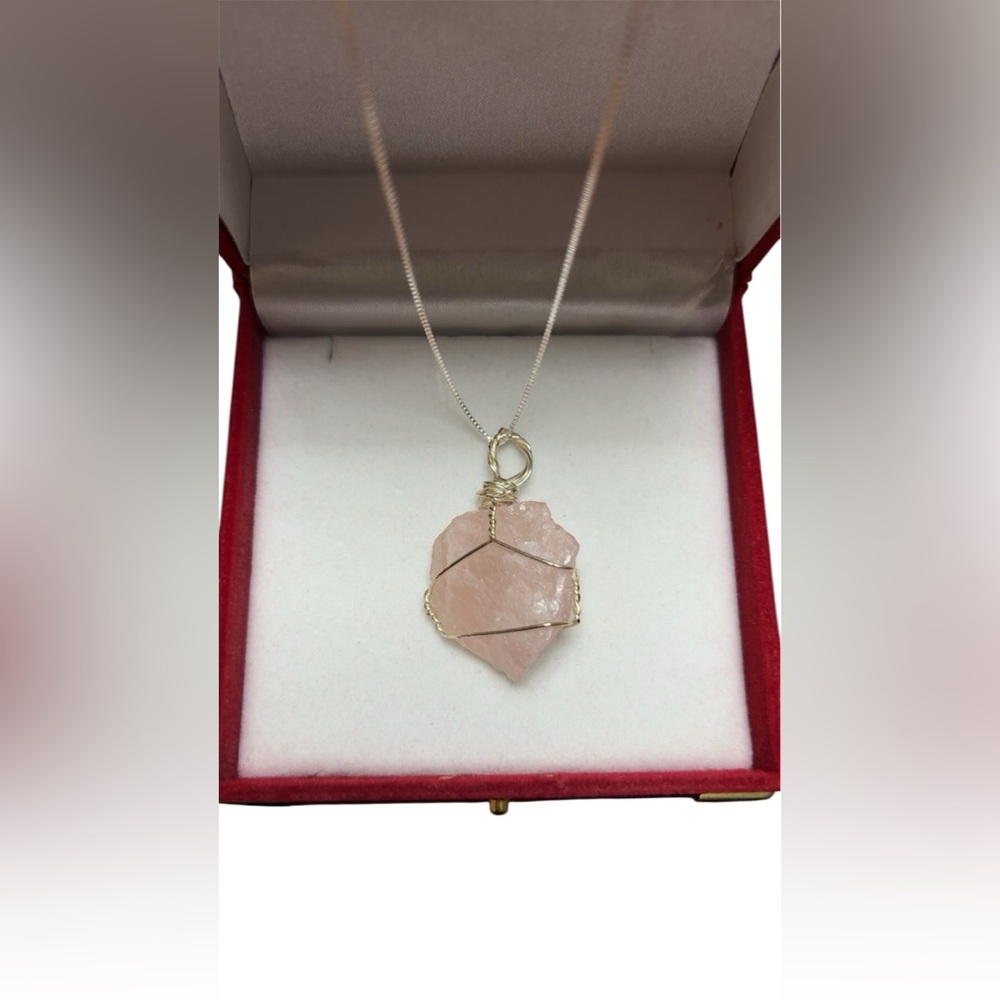 Stunning Rose Quartz Crystal Pendant with Sterling Silver Necklace